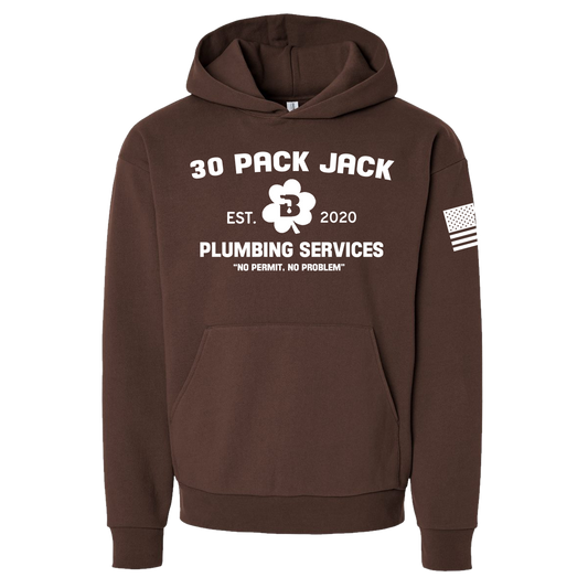 30 Pack Jack Plumbing Services  Heavyweight Brown Hoodie