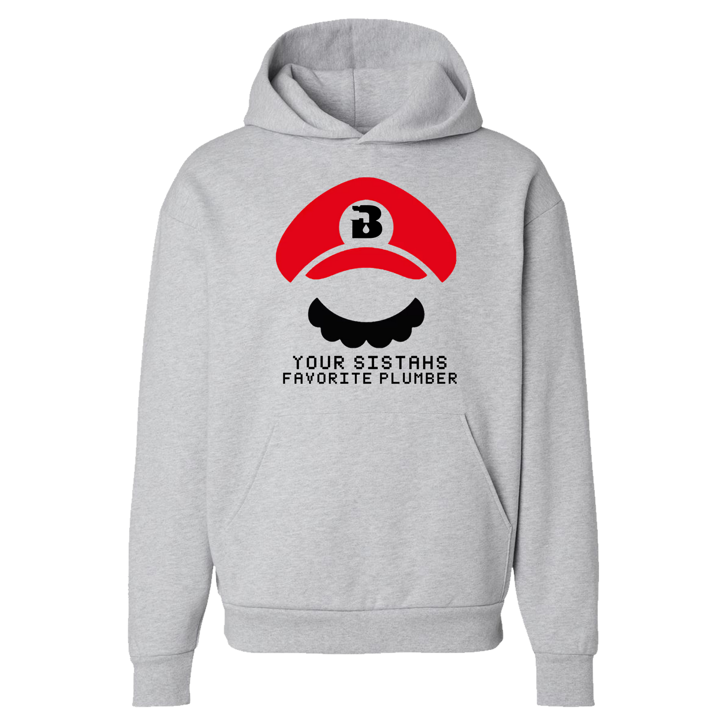 Red Cap Gray Hoodie