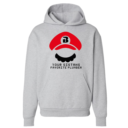 Red Cap Gray Hoodie